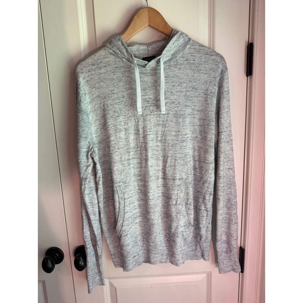 J.Crew Mens Heathered Grey Space Dye Knit Hoodie Sweater Size M Pullover